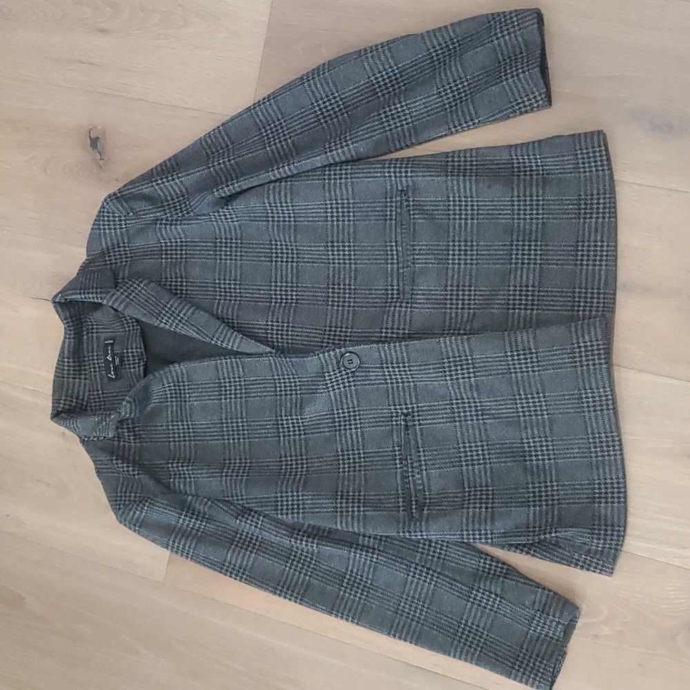 Love Tree Women's Medium Black Grey Houndstooth One button Blazer Jacket
